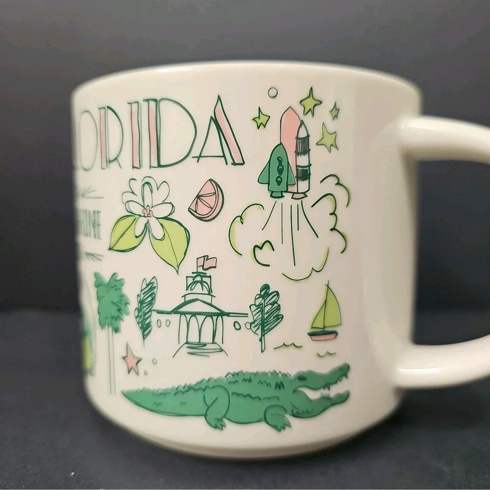 Starbucks Been There Series Florida Mug Green Pink Sunshine State 14 oz - R6